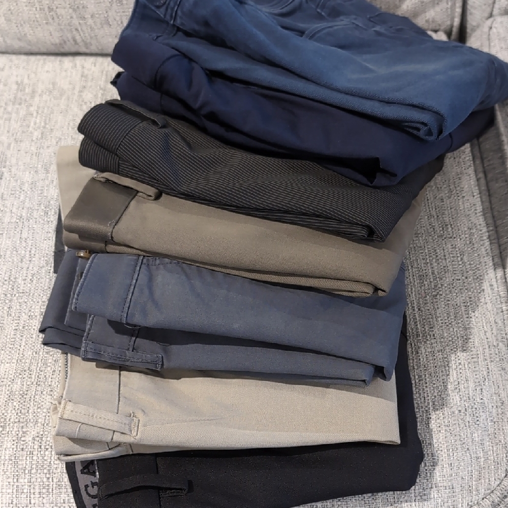 7 Pairs Of Men's Slacks, All Inseams 29"